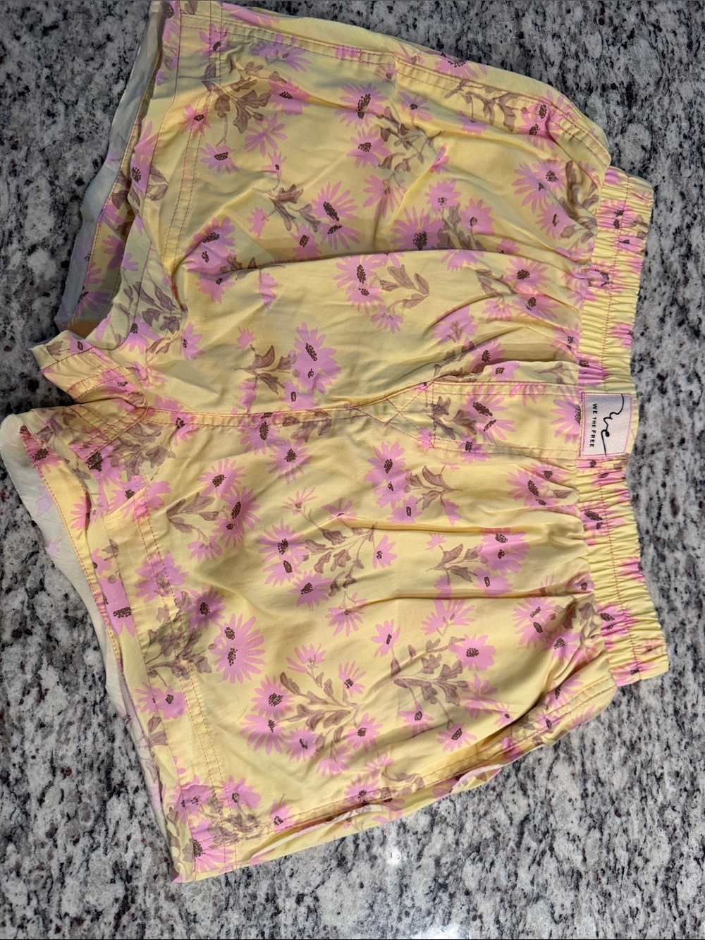 We The Free Yellow Floral Elastic-Waist Athletic Shorts